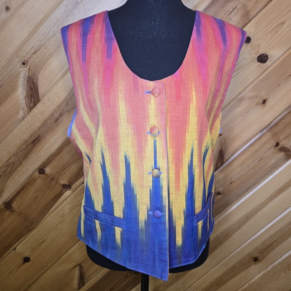 Handmade Southwestern Aztec Cotton Multicolor Button Vest Womens Medium Boho